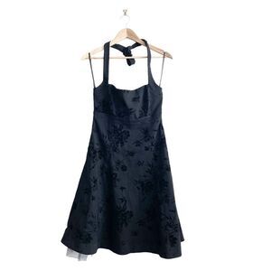 Le Château Halter Party Dress Black Floral Flocking Net Crinoline Women's M